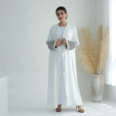 Luxury Cotton Embroidery Tassel Open Abaya - Aurohaya